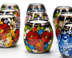 Petrykivka Wooden Tea Light Candle Holder Ukrainian Folk Art Xmas Decoration S121