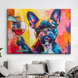 French Bulldog Toasting Drink Dog Pet Art Abstract Oil Painting Framed Poster Print & Canvas Wall Living Home Decor Interior Gift - thumbnail 1