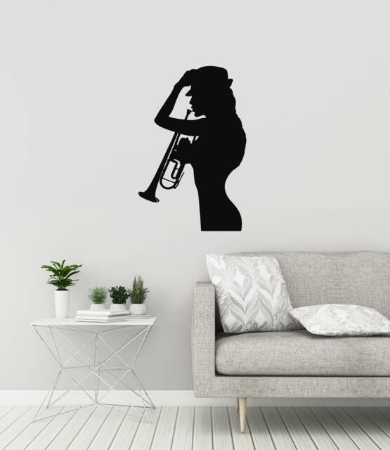 Trumpet Player Vinyl Wall Decal Silhouette Music Lover Room Decor Jazz Blues Musical Art Stickers Mural - #2964Di - image 1