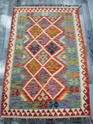 Tribal Rug, Handmade Artisan Afghan Turkish Scandinavian Navajo Bohemian Flatweave Wool Kilim Rug 160x107 cm - thumbnail 1
