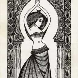 1970's Belly Dancer Wall Art Print - Vintage Folk Illustration Arabic Cultural Feminist Poster - thumbnail 2