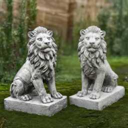Garden Lion Statue Concrete Guardian Wildlife Figurine Stone Animal Ornament Gothic Decor Lion Lover Gift Cement For Entrances Yard Art - thumbnail 3