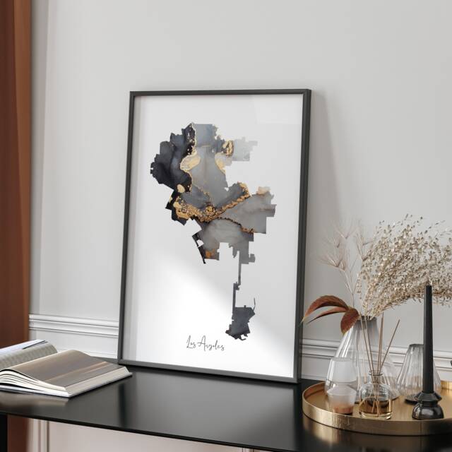 Los Angeles Map Black & Gold Wall Art Print - California Usa United States Of America - image 1