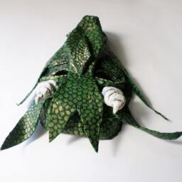 Dragon Mask, Fantasy Creature, Wearable, Horned Lizard Green & Gold - thumbnail 4