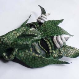 Dragon Mask, Fantasy Creature, Wearable, Horned Lizard Green & Gold - thumbnail 3