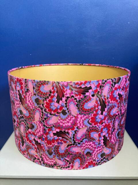 Pink Red & Gold Marble Effect Lampshade, Handmade With Metallic Detail Marbled Fabric, Luxe Decor - image 1