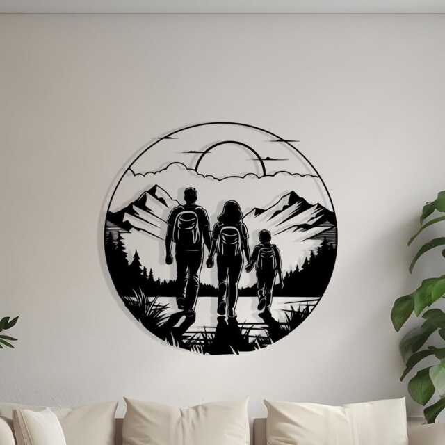Hiking Family Metal Wall Art, Mountain Adventure Decor, Traveler Gift, Nature Nursery Piece - image 1
