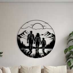 Hiking Family Metal Wall Art, Mountain Adventure Decor, Traveler Gift, Nature Nursery Piece