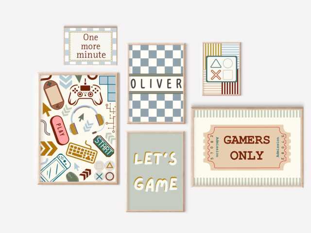 Set Of Gaming Gallery Wall Prints For A Games Room, Playroom Or Bedroom, Including Personalised Name Print - Unframed - image 1
