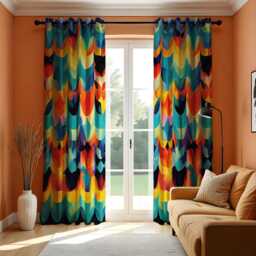 Vibrant Geometric Curtains, Bold Multi-Colored Wave Drapes, Colourful Modern Abstract Window Treatment, Custom Length Curtains - thumbnail 1