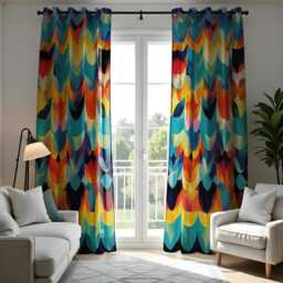 Vibrant Geometric Curtains, Bold Multi-Colored Wave Drapes, Colourful Modern Abstract Window Treatment, Custom Length Curtains - thumbnail 3
