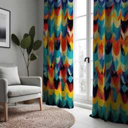 Vibrant Geometric Curtains, Bold Multi-Colored Wave Drapes, Colourful Modern Abstract Window Treatment, Custom Length Curtains - thumbnail 2