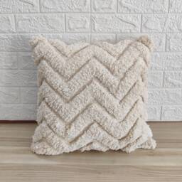 Off White Ivory Soft Cotton Embroidered Tufted Chevron Pattern Textured Cushion Cover Boho Decorative Handmade Shaggy Throw Pillow Case - thumbnail 1
