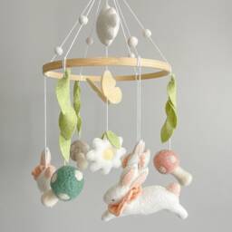 Handmade Bunny Felt Mobile, Baby Girl Nursery Decor - thumbnail 3