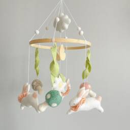 Handmade Bunny Felt Mobile, Baby Girl Nursery Decor - thumbnail 2