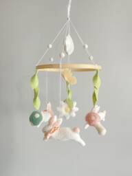 Handmade Bunny Felt Mobile, Baby Girl Nursery Decor - thumbnail 1