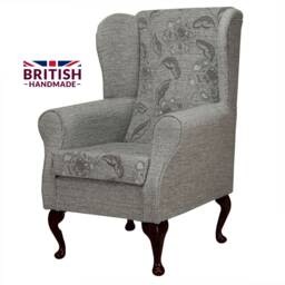 Handmade Floral Wingback Armchair Grey Fireside Accent Chair - thumbnail 1