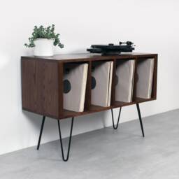 "Vinyl Storage Record Player Stand, Solid Dark Stained Ash On Mid Century Hairpin Legs. ""Condor Small" - thumbnail 2