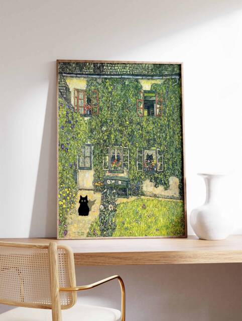 Gustav Klimt Cat Print, The House Of Guardaboschi By Klimt, Poster, Art, Lovers Gift, Animal Feline Wall Art - image 1