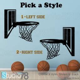 Basketball Hoop Vinyl Decal - Sports Room Decor, Man Cave Wall Art - 16x15 - thumbnail 1