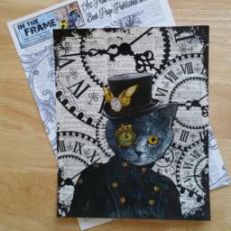 steampunk Art Print, Cat Book Page Wall Decor, Poster Hipster Animal, Dandy Cat, Kitten Illustration - thumbnail 2