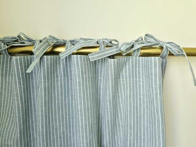 Ribbon Top Curtains, Semi Sheer Striped For Bathroom, Hanging Small Window, Header Drapes Light Filtering Valances Sink Skirt - image 1