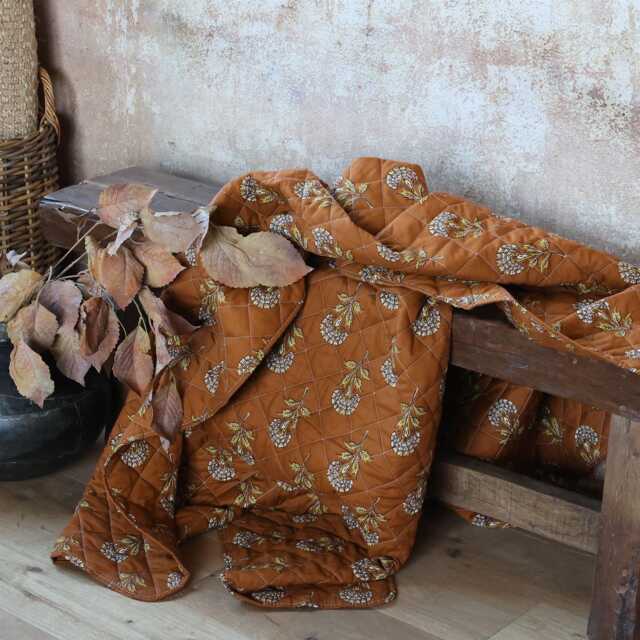 Brown Floral Quilted Blanket - Sofa Throw Picnic Boho Botanical Quilt Thin Decorative Top For Beds Bohemian Bedspread - image 1