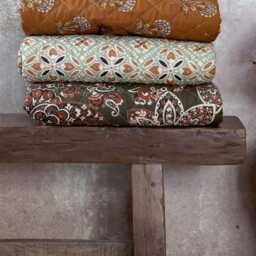 Brown Floral Quilted Blanket - Sofa Throw Picnic Boho Botanical Quilt Thin Decorative Top For Beds Bohemian Bedspread - thumbnail 4