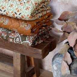 Brown Floral Quilted Blanket - Sofa Throw Picnic Boho Botanical Quilt Thin Decorative Top For Beds Bohemian Bedspread - thumbnail 3