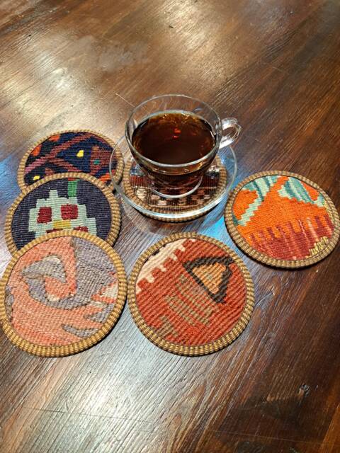 Handmade Kilim Coaster Turkish Wool Rug Coaster With Vinyl Backing - image 1