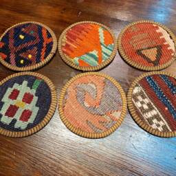 Handmade Kilim Coaster Turkish Wool Rug Coaster With Vinyl Backing - thumbnail 3