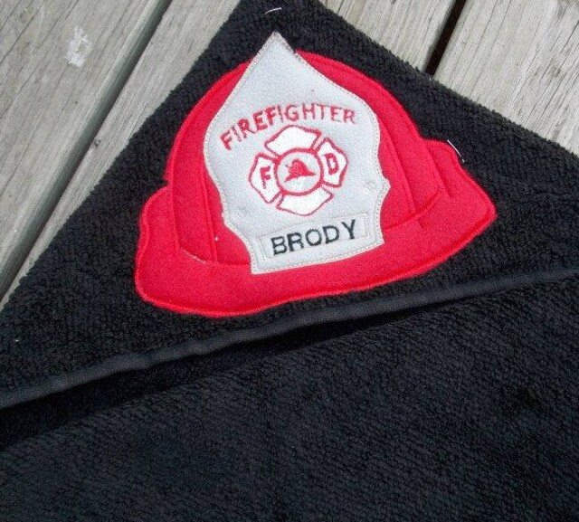 Fireman Hooded Towel, Fire Fighter Personalized Firefighter Baby Shower, Birthday - image 1