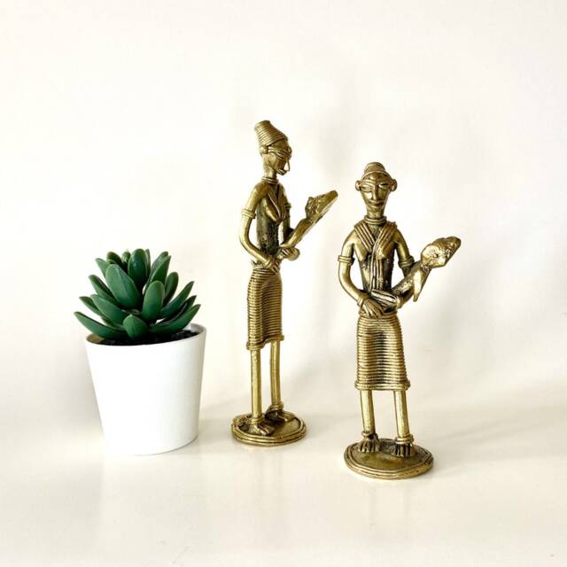 Brass Figurine, Lady With Child Statue, Dhokra Sculpture, Alloy, Statuette, Curio, Dokra, Ethnic Table Mantel Home Decor.indian.metal Handicrafts - image 1
