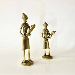 Brass Figurine, Lady With Child Statue, Dhokra Sculpture, Alloy, Statuette, Curio, Dokra, Ethnic Table Mantel Home Decor.indian.metal Handicrafts - thumbnail 2
