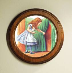 Handmade Alice in Wonderland Round Framed Picture, Art Print Illustration, Light Oak Nursery Picture, Wall Hanging, Tiny Door - thumbnail 1
