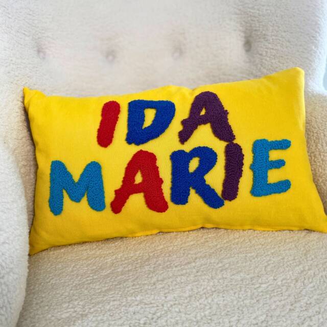 Embroidered Name Pillow, Custom Punch Needle Cotton Cushion, Baby Shower Gift - image 1