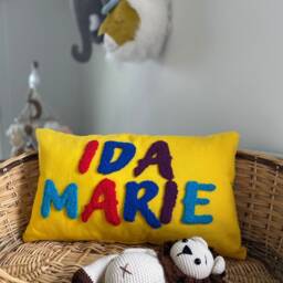 Embroidered Name Pillow, Custom Punch Needle Cotton Cushion, Baby Shower Gift - thumbnail 3