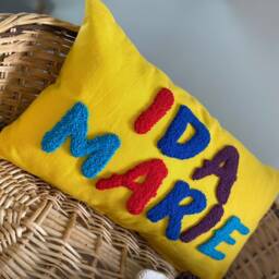 Embroidered Name Pillow, Custom Punch Needle Cotton Cushion, Baby Shower Gift - thumbnail 2