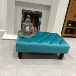 Handmade Chesterfield Velvet Footstool - Modern Ottoman Pouf With Black Legs - thumbnail 2