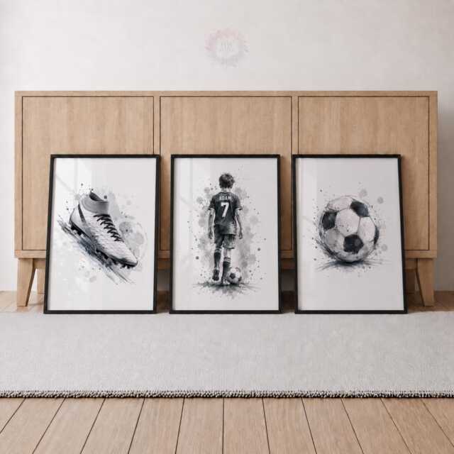 Personalised Boys Football Prints - Kids Bedroom Decor, Soccer Shirt Poster Wall Art, Name & Number - image 1