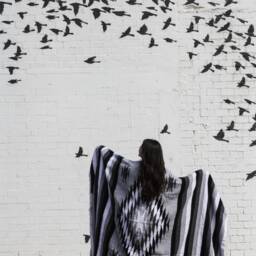 Grey Black White Pattern Handmade Mexican Blanket Throw Beach Camping Yoga Serape Saltillo Southwest Decor - thumbnail 4