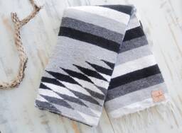 Grey Black White Pattern Handmade Mexican Blanket Throw Beach Camping Yoga Serape Saltillo Southwest Decor - thumbnail 1