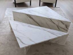 Medium Triangle T-stand Marble Coffee Table - Set Of 2 Calacatta Gold, Viola Size - 31x31x15 & 31x31x12 - Customizable