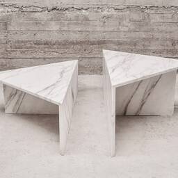 Medium Triangle T-stand Marble Coffee Table - Set Of 2 Calacatta Gold, Viola Size - 31x31x15 & 31x31x12 - Customizable - thumbnail 3