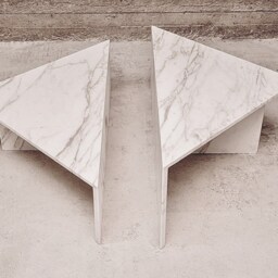 Medium Triangle T-stand Marble Coffee Table - Set Of 2 Calacatta Gold, Viola Size - 31x31x15 & 31x31x12 - Customizable - thumbnail 2