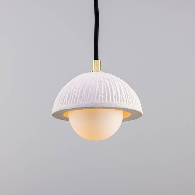 Ferox Small Ceramic Dome Pendant Light 5.5'' - 14cm, Matte White Striped - image 1