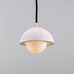 Ferox Small Ceramic Dome Pendant Light 5.5'' - 14cm, Matte White Striped - thumbnail 1