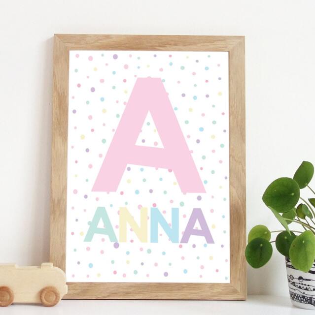 Girls Personalised Initial Name Print, Pastel Nursery Bedroom Prints, Muted Pink, Blush Wall Art, Kids Art - image 1