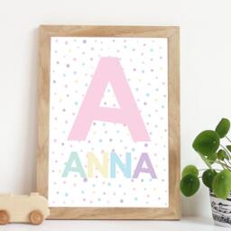 Girls Personalised Initial Name Print, Pastel Nursery Bedroom Prints, Muted Pink, Blush Wall Art, Kids Art - thumbnail 1