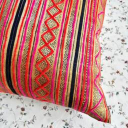 Hmong Hemp Pillow Cover Tribal Motif, Rustic Farmhouse Decor - 20x20 - thumbnail 3